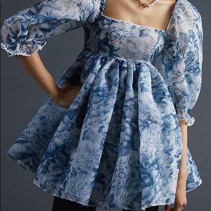 NWOT Selkie Toille Puff Sleeve Mini Blue Dress Size 16